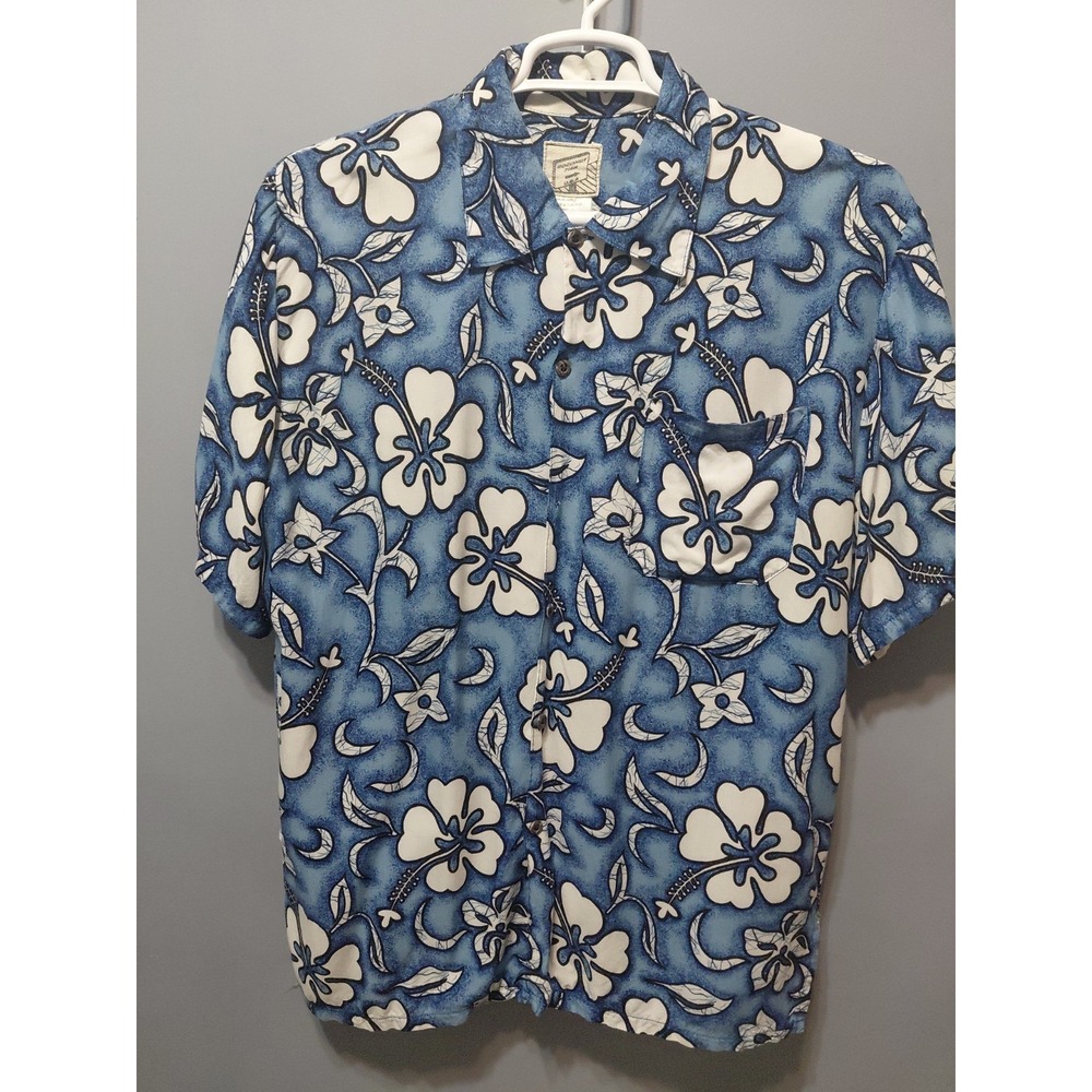 Coconut Pier Mens L  Blue Tropical Vacation Button Up Short Sleeve Magnum PI